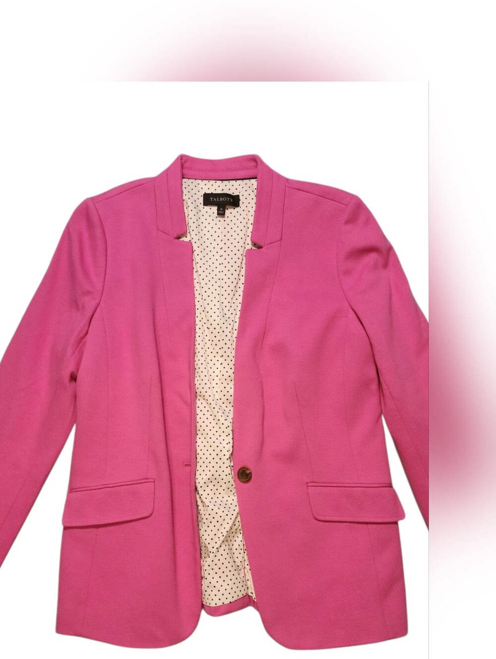Talbots Pink Blazer Jacket Plus Sz 14 Notch Lapel Polka Dot Lining Like New EUC